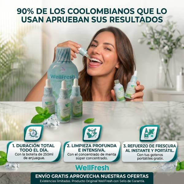 🎁 Paga solo el Combo (Enjuague 250ml + 1 Gotero Bucal) y llévate +2 Goteros TOTALMENTE GRATIS ✅ Envío Gratis · Pago Contra Entrega · 100% Original