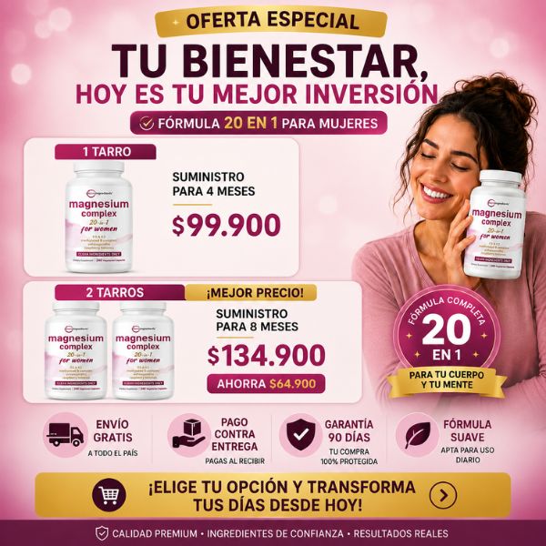 Magnesio 20 en 1 para Mujeres — Duerme toda la noche, Enérgica todo el día — 🎁2 tarros con 30% de descuento