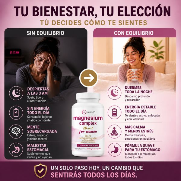 Magnesio 20 en 1 para Mujeres — Duerme toda la noche, Enérgica todo el día — 🎁2 tarros con 30% de descuento
