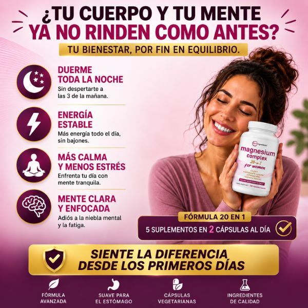Magnesio 20 en 1 para Mujeres — Duerme toda la noche, Enérgica todo el día — 🎁2 tarros con 30% de descuento